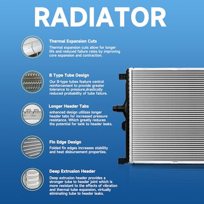 Rayten 13423 Engine Coolant Radiator Assembly Compatible with Volkswagen Jetta 2013-2018, Passat 2014-2019, Beetle 2014-2019, L4 1.8L 2.0L, Replace# 5C0121251H - size: 13-18 Jetta,14-19 Passat,Beetle