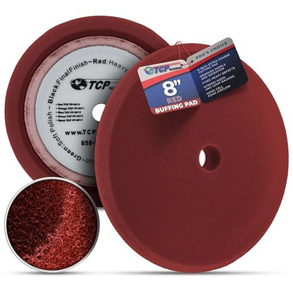 TCP Global 8" Red Foam Buffing Pad, Extra Coarse Cutting Polish - color: Red