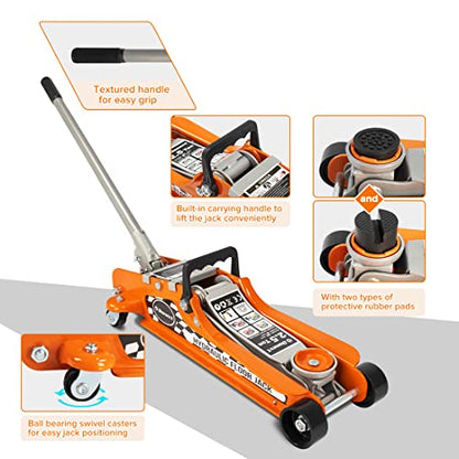 2.5 Ton Steel Floor Jack, Low Profile Hydraulic Racing Floor Jack, Heavy-Duty Racing Floor Jack with Single Piston Lift Pump, Lifting Range 3-3/8" - 14-15/16" - size: 2.5 ton Single Pump