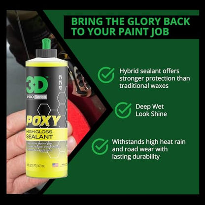 3D POXY Montan Wax Sealant – Long Lasting Hybrid Car Wax for High Gloss Finish & Paint Protection | Non-Staining Formula | Easy to Apply | Made in USA | 16 oz - size: 16 Ounce (Pack of 1)