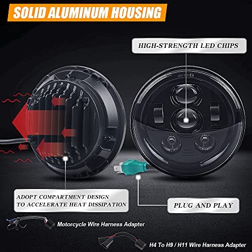 7 Inch 6-Lens LED Headlight Fits for Harley Road King, Street Glide - color: Black