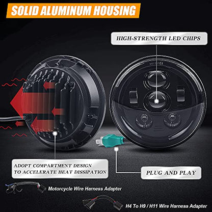 7 Inch 6-Lens LED Headlight Fits for Harley Road King, Street Glide - color: Black