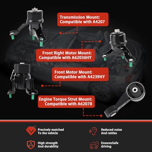 Engine Motor & Transmission Mount Compatible with 2005 2006 2007 Avalon 3.5L V6 Auto Set 4pc A4239HY A62036HY A62078 A4207 - size: 2005-2007 Avalon 3.5L