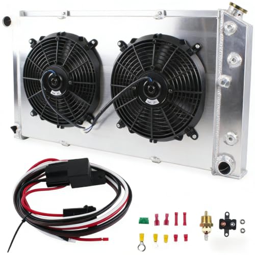 OHOB-Cool 3 Row Full Aluminum Radiator for 1968-1987 Chevy Chevelle C10 C20 C30 Pontiac Oldsmobile with Shroud+Fan+Relay - size: 68-87 Chevy