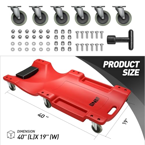 DNA MOTORING 40 Inch Mechanic Creeper, Blow Molded Low Profile Rolling Garage Creeper, w/Padded Headrest, Dual Tool Trays, 350lbs Capacity, Red, TOOLS-00005 - color: Green Wheel 40 Inches, style: 40"-RED