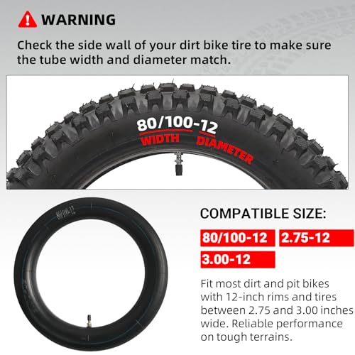 AR-PRO 2.75/3.00-12" (80/100-12) Dirt Bike Inner Tubes, Heavy Duty Motorcycle Inner Tube with TR4 Straight Valve, Compatible with Honda CRF70F/XR70, Yamaha TTR 90, Kawasaki, and More (1-Pack) - size: 2.75/3.00-12,TR-4 (1-Pack)
