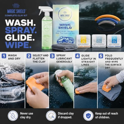 Magic Shield Car Clay Bar Kit with Lubricant Spray, 3 x 100 g - size: Triple clay bars w/ spray