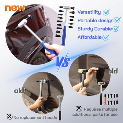 Super PDR 198PCS Paintless Dent Removal Kit, High Strength Steel Dent Removal Rods, Whale Tail Dent Repair Rods with Best Dent Repair Kit & LED Professional Inspection Light Board for car Dent Removal
