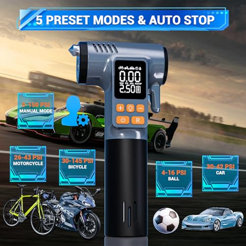 Car Tire Inflator with Window Breaker Seatbelt Cutter: 180PSI Air Pump - Portable Air Compressor with Digital Pressure Gauge & Auto Shut-Off for Car, Bike, Ball, Motorcycle, Swim Ring - Gift for Men