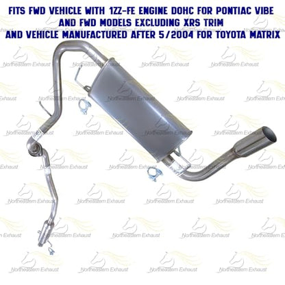 Exhaust Resonator Pipe & Muffler Kit Compatible with Toyota Matrix 2005-2008 1.8L | Pontiac Vibe 2005-2008 1.8L | Stainless Steel | Northeastern Exhaust | Includes Gasket, Clamps, Hangers and Bolt Kit