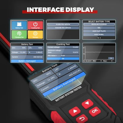 BT50 12V Battery Tester, 20-2000 CCA Load & Charging System Analyzer