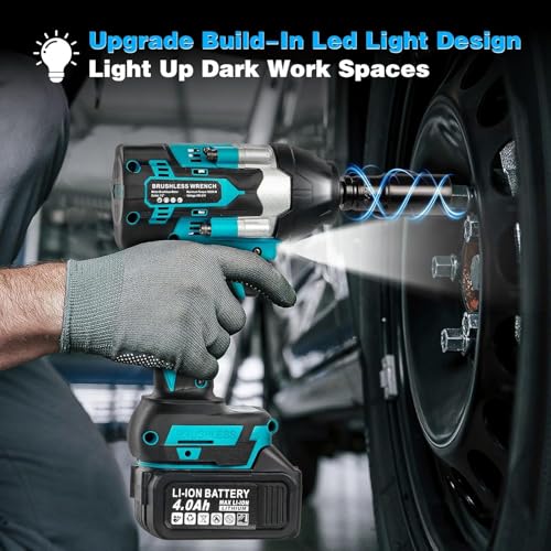 Cordless Impact Wrench, 1180Ft-lbs (1600N.m) Impact Wrench – 1/2 Inch 3-in-1 Impact Gun, 21V High Torque 2500RPM with 2 x 4.0Ah Battery, Brushless Impact Wrench Set for Car/Truck/Mower
