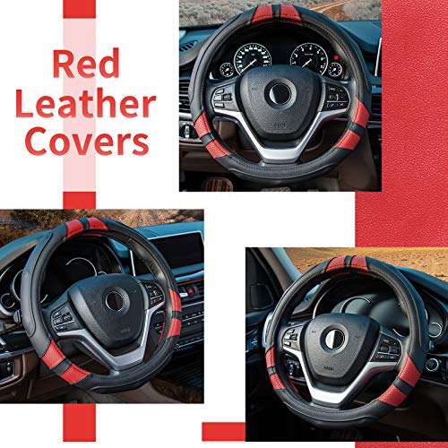 Achiou Steering Wheel Cover 15in Microfiber Leather Anti-Slip Universal - color: Black + Red