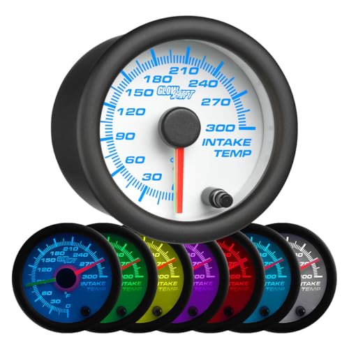 GlowShift White 7 Color Dual Air Intake Temperature Gauge Kit, 2-1/16" 52mm