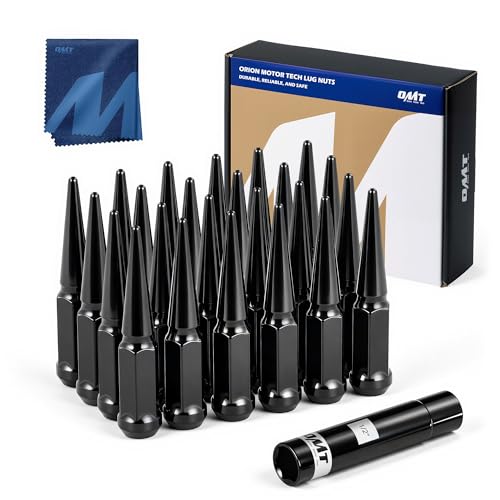 OMT M14x1.5 Spike Lug Nuts, 24pcs Lug Nuts Set with 1 Socket Key - color: Black, size: M14x1.5, style: 24Pcs Spike Hex Tuner