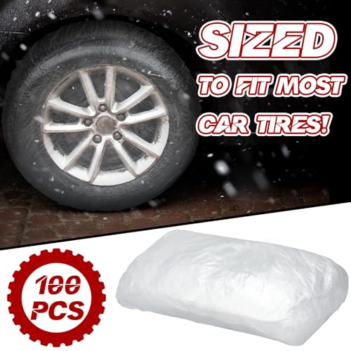 DaisyInner 100 Pcs Disposable Car Tire Covers Plastic Waterproof Tire Wheel Protector for Car Truck SUV Trailer Camper Universal Covering