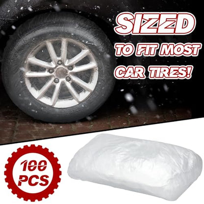 DaisyInner 100 Pcs Disposable Car Tire Covers Plastic Waterproof Tire Wheel Protector for Car Truck SUV Trailer Camper Universal Covering