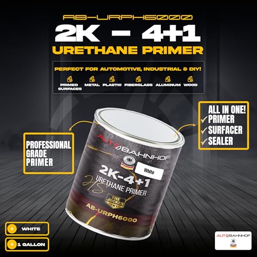 2K Urethane Primer White & Medium Hardener Kit – High Build, Controlled Drying, Auto Body Surface Prep & Industrial Refinishing – 1 Gallon Primer + 1 Quart Hardener - color: White Urethane Primer And Medium Hardener