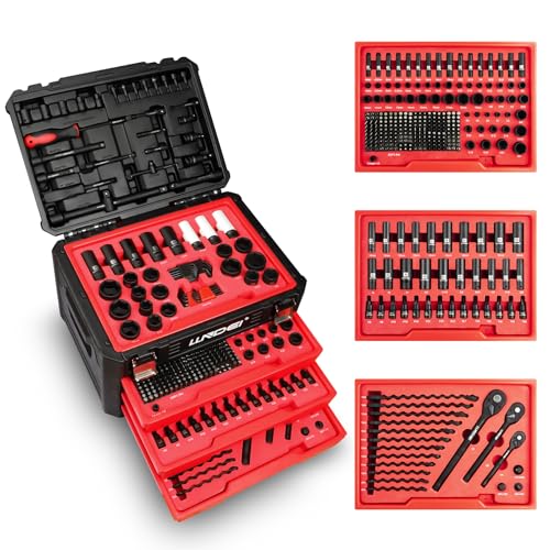 LLNDEI 390Pcs Mechanics Tool Set and Drive Deep Socket Set, 1/4" 3/8" 1/2" - size: Full Size