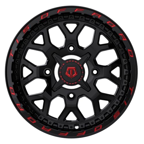 TIS UTV 558BMRL 14X7 Gloss Black w/Milled Red Lip Logo - 4X156 Bolt Pattern, +10 Offset, Hub Bore 132.5mm - color: Gloss Black w/Milled Red Lip Logo, size: Size: 14X7 | BP: 4X156 | Offset: +10