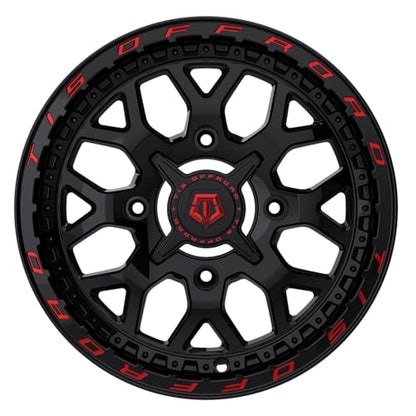 TIS UTV 558BMRL 14X7 Gloss Black w/Milled Red Lip Logo - 4X156 Bolt Pattern, +38 Offset, Hub Bore 132.5mm - color: Gloss Black w/Milled Red Lip Logo, size: Size: 14X7 | BP: 4X156 | Offset: +38