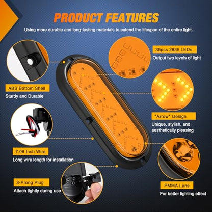 Nilight 6" Oval Tail Light 2PCS 35LED Arrow Amber Running Turn Signal Light - color: Amber Arrow Lights 2Pcs