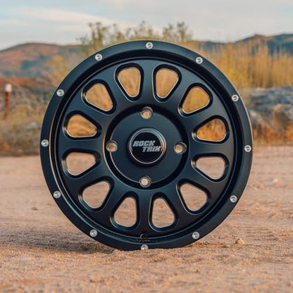 RockTrix RT111 15x7 ATV UTV Wheel 4x156 4+3 Offset, Matte Black, 4pc Set - size: 15x7 (4+3) 4pc