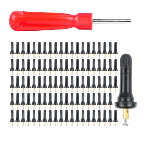 100PCS TPMS 20008 Snap-in Rubber Tire Valve Stems with Red Wrench, TPMS Sensor Valve Stem Kit Compatible with Ford GMC Chevy Subaru Dodge, Replaces 17-20008 20018