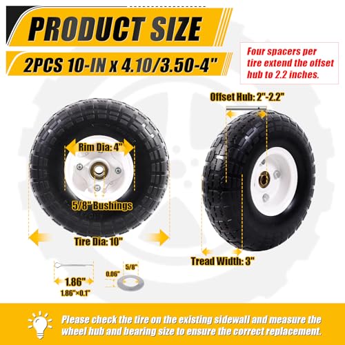 MZREXN 2-Pack 10" Flat Free Solid Tires 4.10/3.50-4 Tire and Wheel - color: White