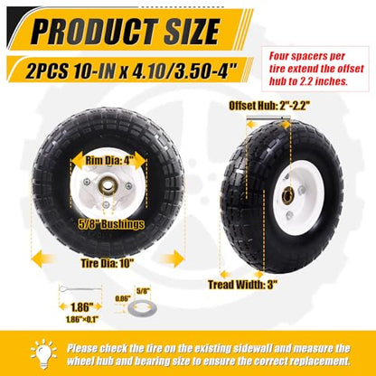 MZREXN 2-Pack 10" Flat Free Solid Tires 4.10/3.50-4 Tire and Wheel - color: White