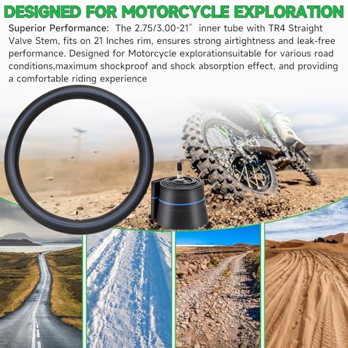 2.75/3.00-21 Motorcycle Inner Tire 80/100-21,90/90-21,90/100-21 Inner Tube TR4 Staight Valve Stem for Dirt Bike Tire Tube,Pit Bike Inner Tire - size: 2.75/3.00-21" 1pc