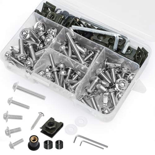 177Pcs Motorcycle Fairing Bolt Kit Silver, M5 M6 Windscreen Screws - color: Chrome