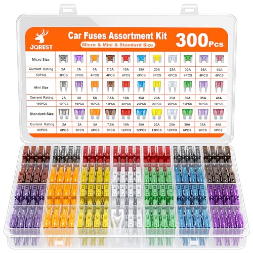 JOREST 300Pcs Car Fuse Assortment Kit, 160 Mini Blade Fuses Automotive + 90 Standard Auto Fuses + 50 Micro + Puller – Replacement for RV Camper Boat Truck (2Amp 3A 5A 7.5A 10A 15A 20A 25A 30A 35A 40A) - style: 300Pcs Micro & Mini & Standard