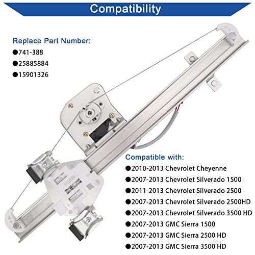 Obaee Window Regulator with Motor Rear Left Driver Side, Replace 741-388 - size: Rear Left Driver Side