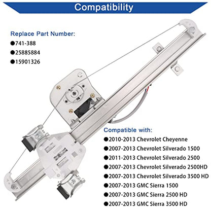 Obaee Window Regulator with Motor Rear Left Driver Side, Replace 741-388 - size: Rear Left Driver Side