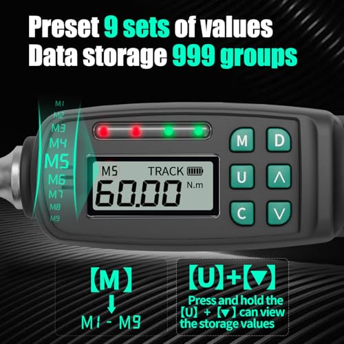 3/8" Digital Torque Wrench 1.33-44.25 ft-lb/1.8-60 Nm, ±2% Accuracy, LED & Buzzer Alerts, 4 Units, Industrial CR-V Steel, Calibration Report & Protective Case for Car, Motorcycle, Bike Repair - size: 3/8", 1.33-44.25 ft-lb (1.8-60 Nm)