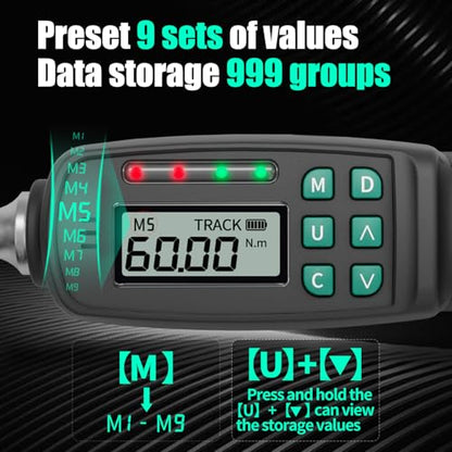 3/8" Digital Torque Wrench 1.33-44.25 ft-lb/1.8-60 Nm, ±2% Accuracy, LED & Buzzer Alerts, 4 Units, Industrial CR-V Steel, Calibration Report & Protective Case for Car, Motorcycle, Bike Repair - size: 3/8", 1.33-44.25 ft-lb (1.8-60 Nm)