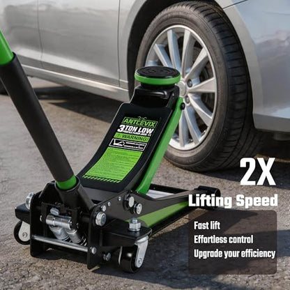 Heavy-Duty 3-Ton (6,600 lbs) Low Profile Hydraulic Floor Jack, Steel, Dual Piston Pump – for Cars, SUVs, and Trucks – Garage & Shop Maintenance - size: 3 Ton Low Profile