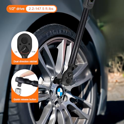Uharbour Carbon Fiber 1/2" Digital Torque Wrench 2.2-147.5 Ft.lb - size: 1/2" Drive 3-200 Nm (Carbon Fiber)