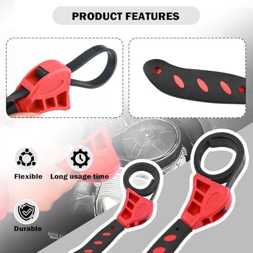 Rubber Strap Wrench Plumbing,2-Pack Oil Filter Wrench Includes 8" Large & 6" Small,Adjustable Strap Wrenches Heavy Duty for Oil Filter,Drain,Pipes,Sewer Cap And Nut Removal