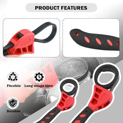 Rubber Strap Wrench Plumbing,2-Pack Oil Filter Wrench Includes 8" Large & 6" Small,Adjustable Strap Wrenches Heavy Duty for Oil Filter,Drain,Pipes,Sewer Cap And Nut Removal