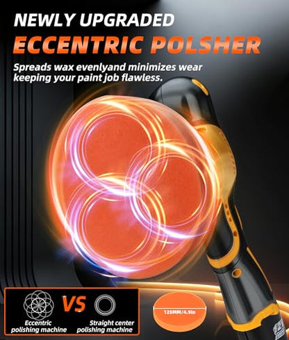 2027 Buffer Polisher, 8-Speed 1200W Power with 2 Batteries & LED Display
