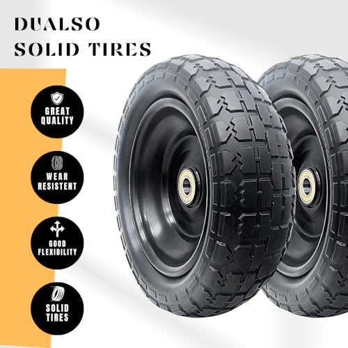 10-Inch Solid Replacement Tire and Wheel 4.10/3.50-4" - Flat Free Tires for Cart, Dolly, Hand Truck, Generator, Lawnmower, Garden Wagon with 5/8” Axle Bore Hole - Double Sealed Bearings (2)