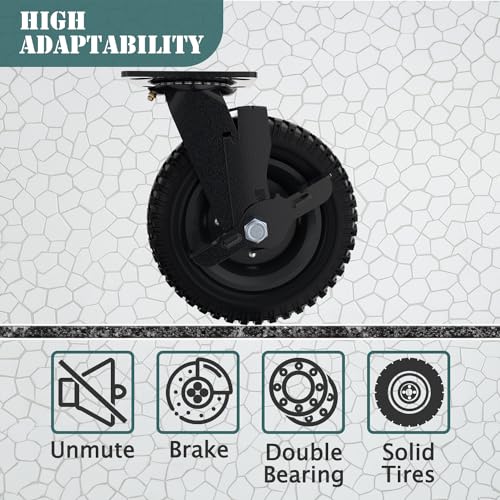 8 Inch Swivel Heavy Duty Caster Wheel with Brake, Set of 2 - size: 8 Inch