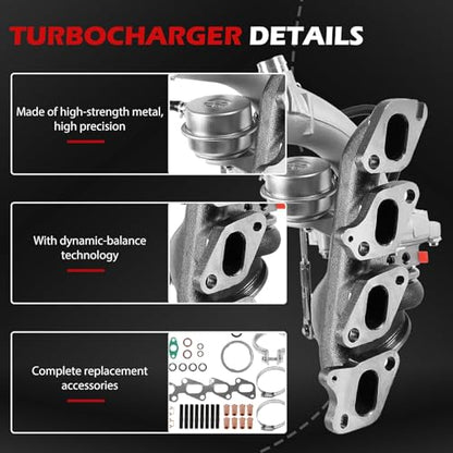 55565353 Turbo Charger Kit for 2011-2015 Chevy Cruze 1.4L, 2013-2021 Chevy Trax 1.4L, 2016 Cruze Limited 1.4L, 2012-2020 Sonic 1.4L, 2013-2021 Bui-ck Encore 1.4L, Turbocharger Replace for 781504-0001 - size: Turbo Complete Kits
