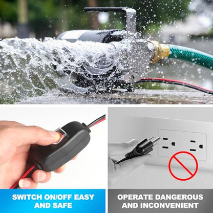 Water Transfer Pump, 12V 1/10HP Electric Utility Pump with On/Off Switch 2 * 6 ft Water Hoses Kit for Removing Water from Garden Pools Aquariums Hot Tub Draining 1/8’’ Low Suction for Rain Barrel - color: 12v-black