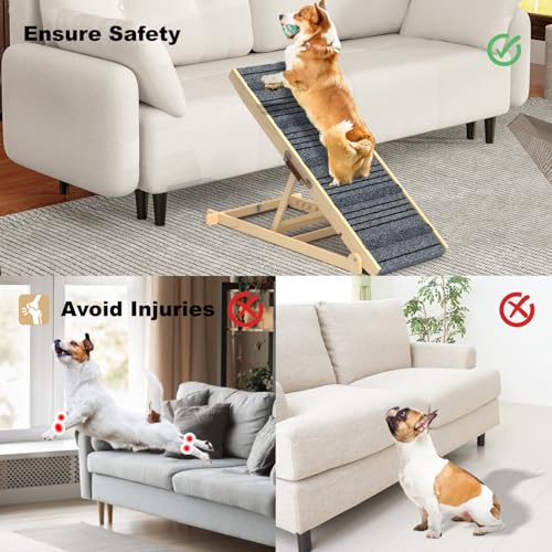 TIMHAKA Dog Ramp for Bed with 7 Adjustable Heights, Supports Up to 150lbs