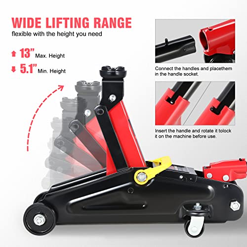 DNA Motoring TOOLS-00234 Low Profile Hydraulic Trolley Service/Floor Jack, 2 Ton (4000 lbs) Capacity, Lifting Range 5.1"-13", Black - color: Black, style: 2 ton