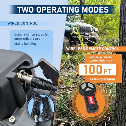 15,000 lb Recovery Winch,12V Electric Winch with 1/2” x70 FT Synthetic Rope,IP68 Waterproof,Anti Slip Roller,All-Metal Housing,2 Wireless Remotes & Wired Controller for Jeep,SUV,Truck & Trailer - style: 15K