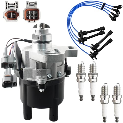 Ignition Distributor w/Cap & Rotor and 4 Iridium Spark Plugs with Wire Set Tune Up Kit 19020-16250 84-77417 31-77417 Compatible with Toyota Celica Corolla Geo Prizm 1993 1994 1995 - size: 84-77417